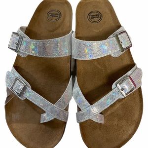 WONDER NATION HOLOGRAPHIC FOOTBED SANDAL SHOE GIRL
